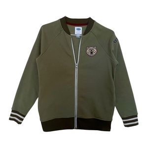 Big Boys Olive Army Green Solid Chillin’ Bear Patch Zip Up Bomber Jacket Size L